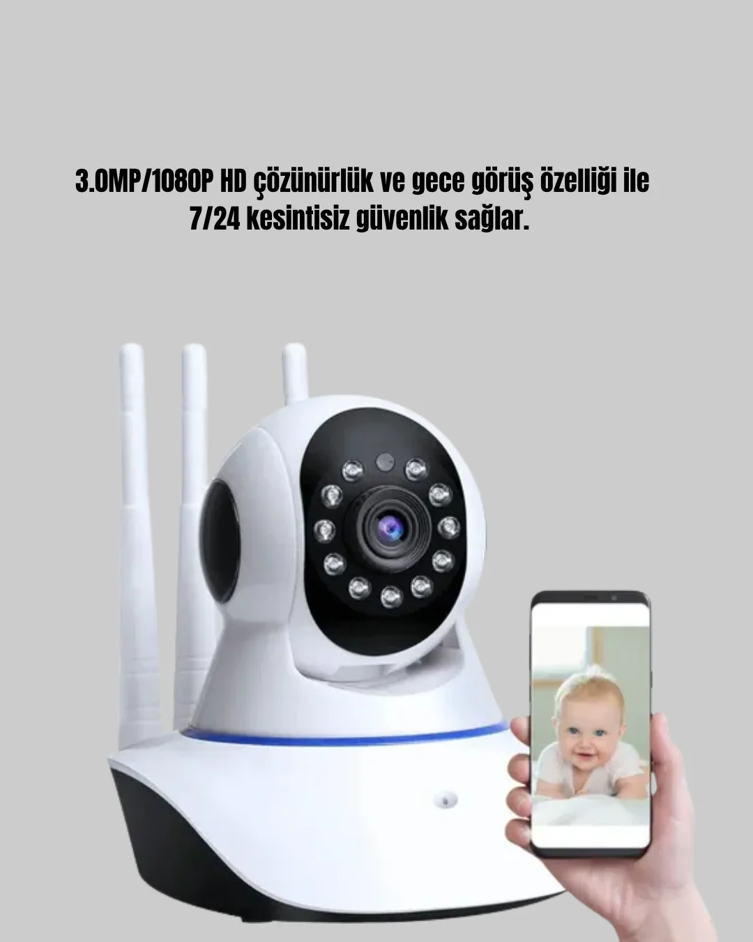 Akıllı IP Güvenlik Kamerası – 1080P HD, Gece Görüşlü, Hareket Algılamalı
