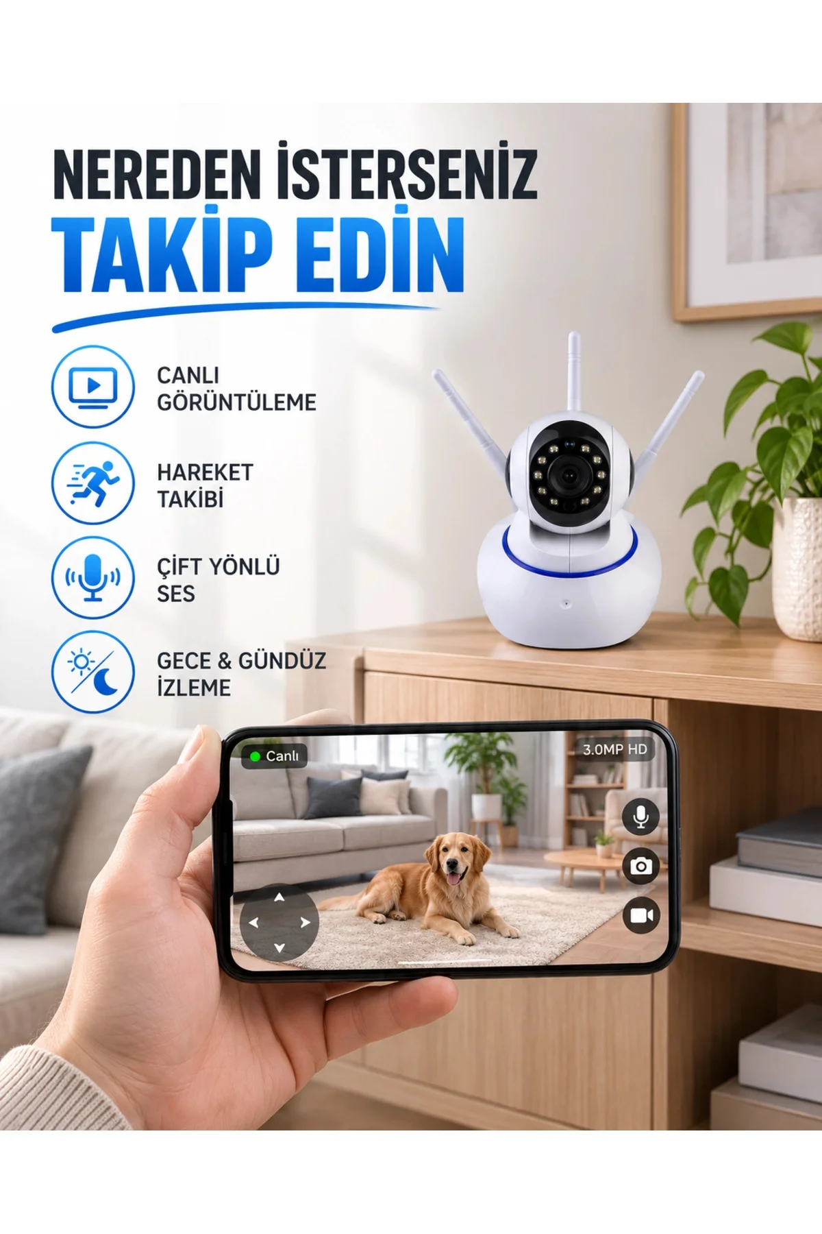 Akıllı IP Güvenlik Kamerası – 1080P HD, Gece Görüşlü, Hareket Algılamalı Yeni Nesil Akıllı IP Güvenlik Kamerası – 1080P HD, Gece Görüşlü, Hareket Algılamalı Yeni Nesil