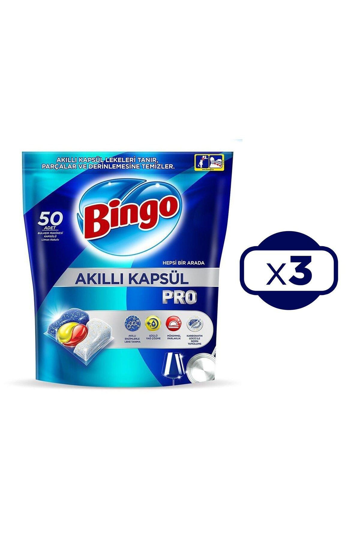 Akıllı Kapsül Pro Bulaşık Makinesi Deterjanı Tableti 50'li x 3 Ad