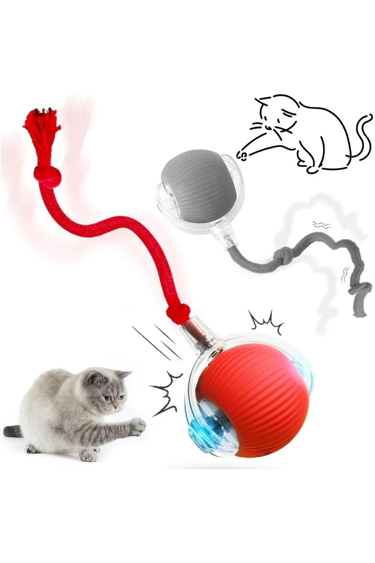 Akıllı Kedi Oyuncağı, Otomatik Yuvarlanan İnteraktif Top, Hareketli Kuyruk, USB Şarj