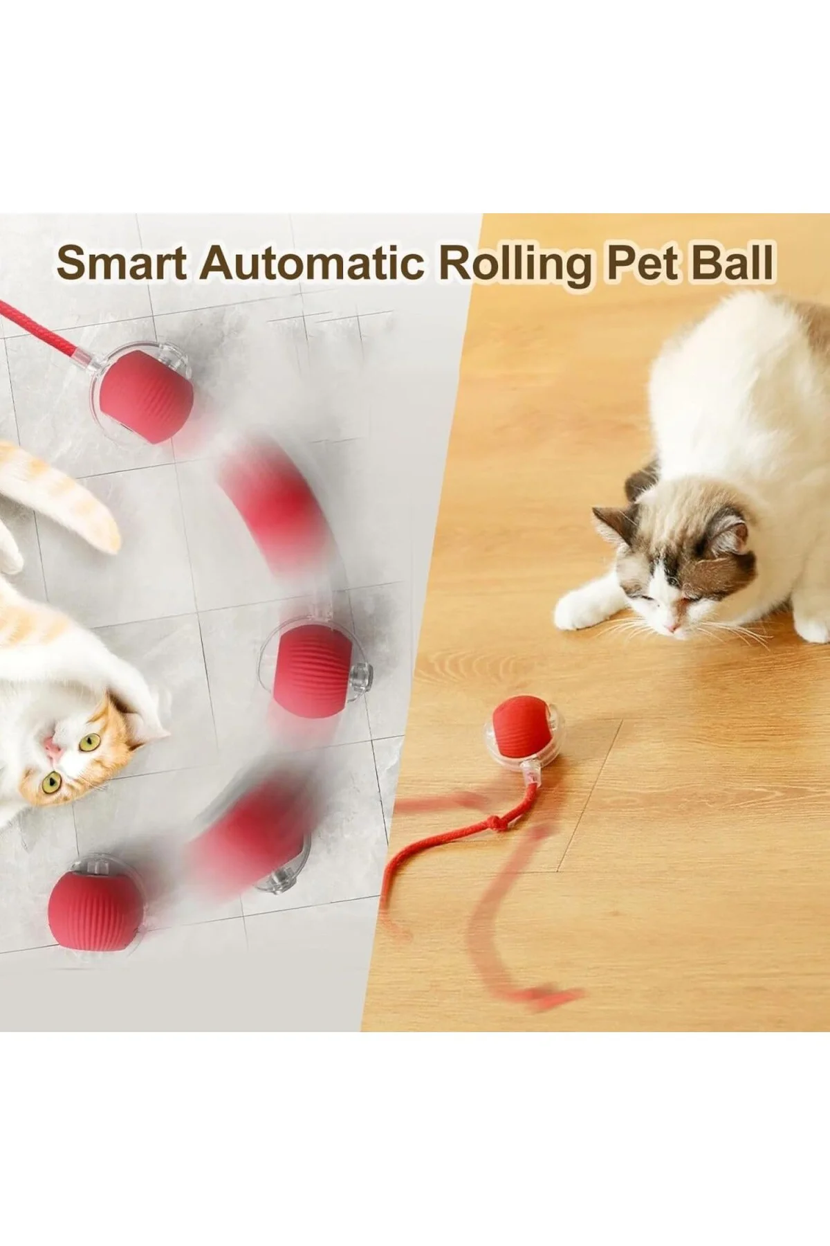 Akıllı Kedi Oyuncağı, Otomatik Yuvarlanan İnteraktif Top, Hareketli Kuyruk, USB Şarj
