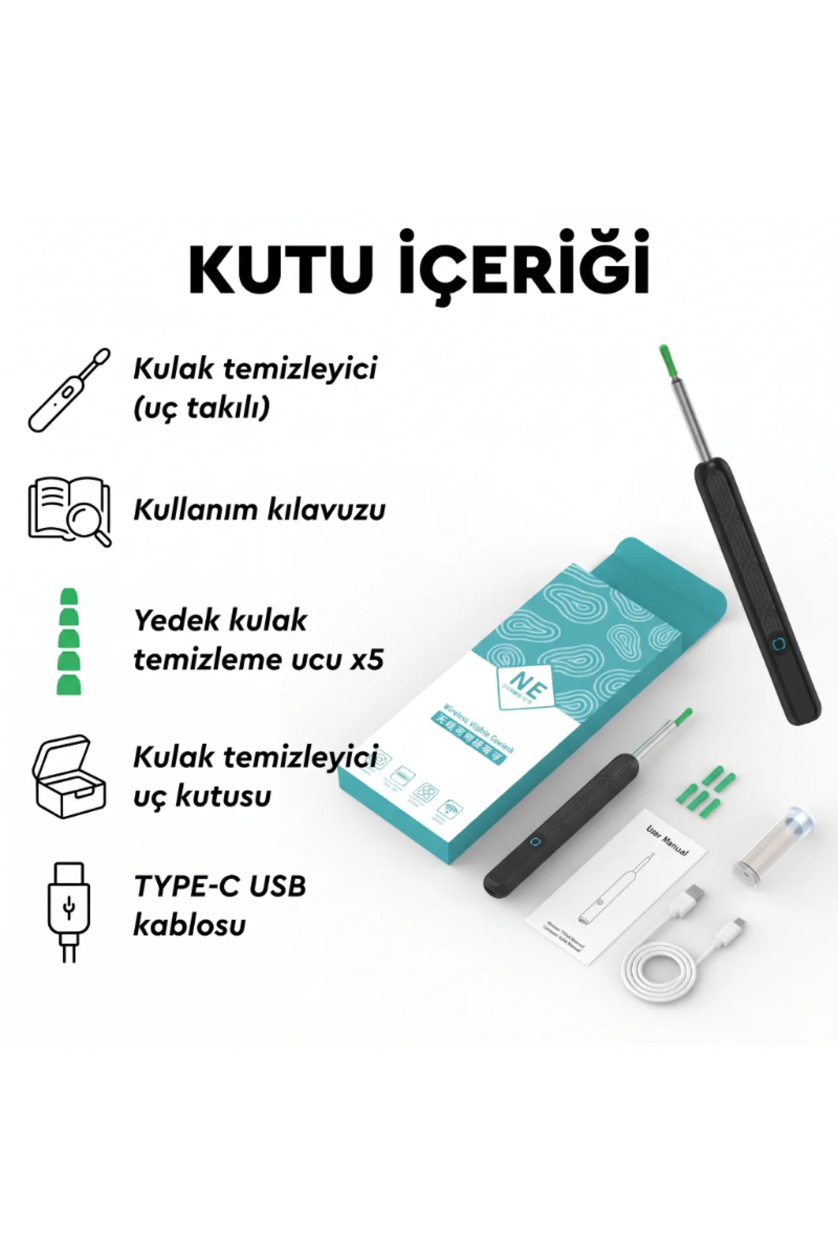 Akıllı Kulak Temizleme Cihazı - Kameralı - WiFi ve Mobil Uygulama Uyumlu - Görsel 2