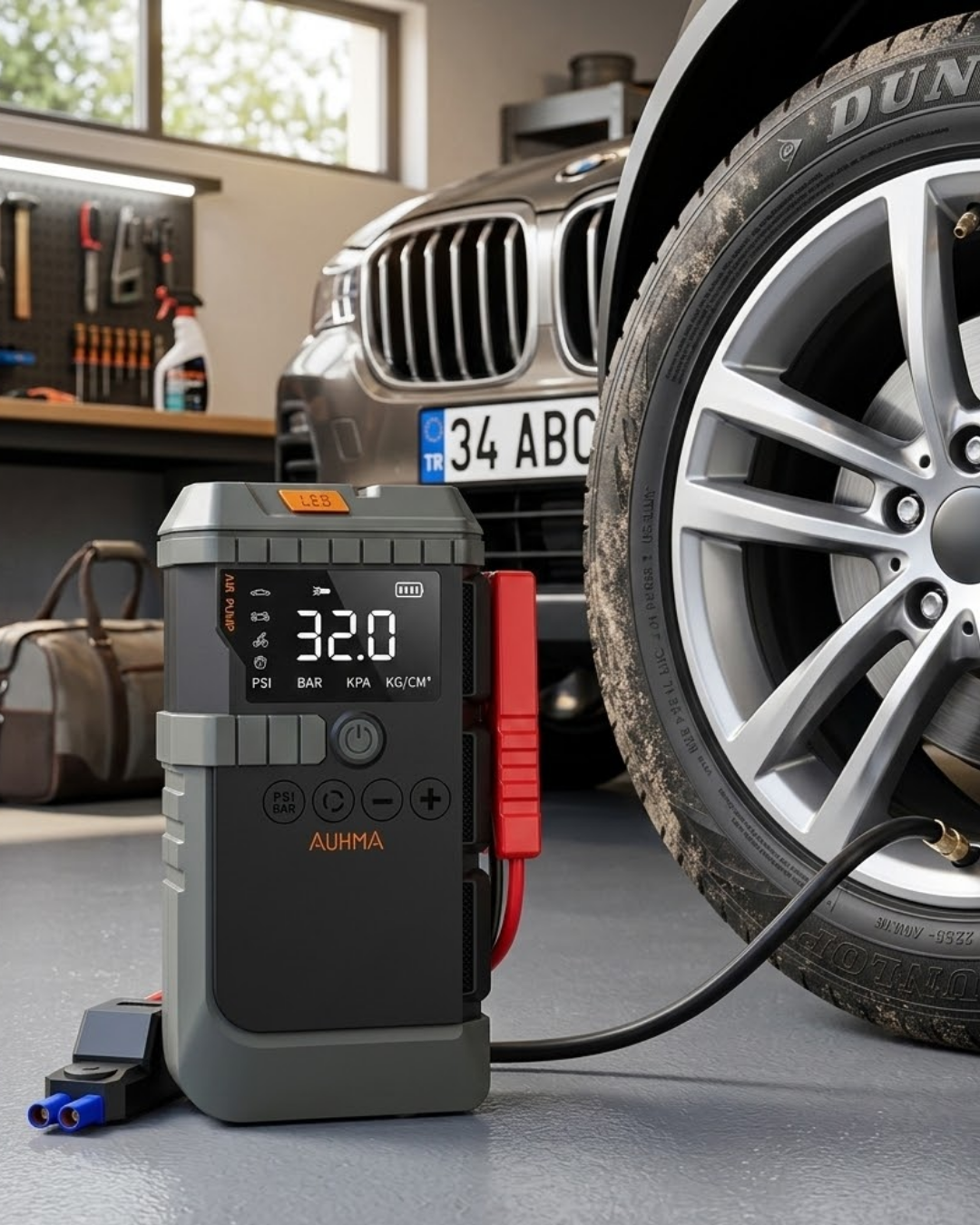 Akıllı Lastik Şişirme Kompresörü Akü Takviye Özellikli LED Fenerl