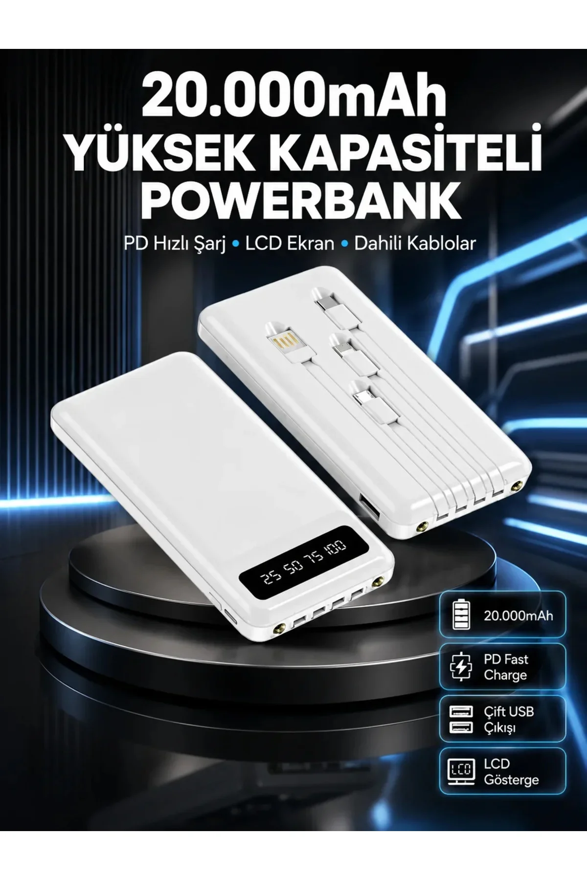 Akıllı LCD Ekranlı 20.000mAh Powerbank PD + USB + Type-C Yeni Nesil Akıllı LCD Ekranlı 20.000mAh Powerbank PD + USB + Type-C Yeni Nesil