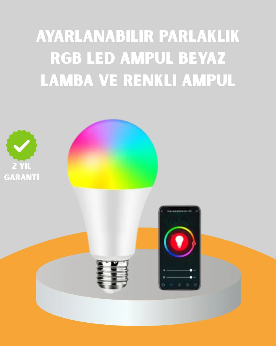Akıllı LED Ampul - Wi-Fi Kumanda Destekli 16M Renk, 9W Enerji Tasarrufu