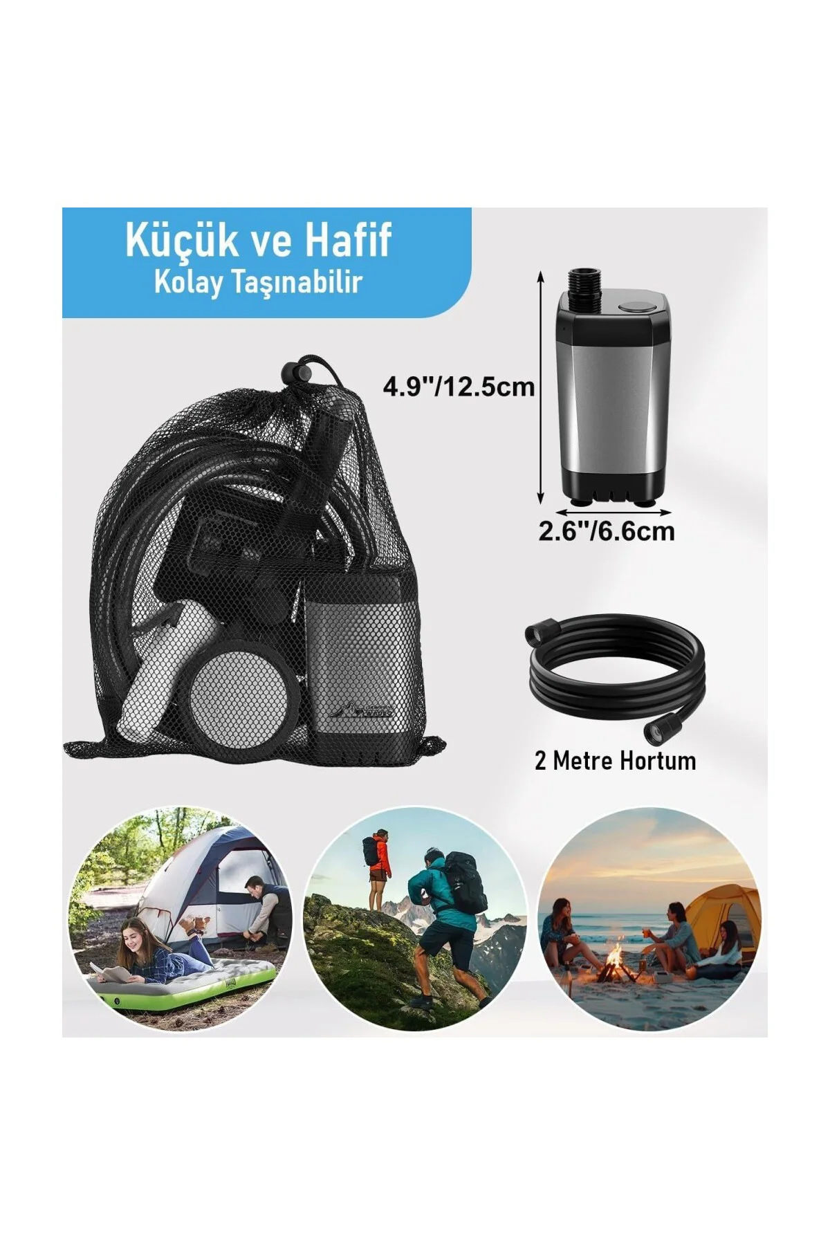 Akıllı LED Ekranlı Taşınabilir Duş & Su Pompası – Kamp Bahçe ve S