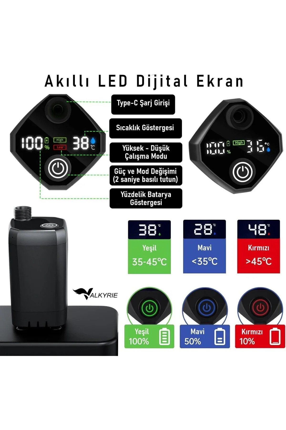 Akıllı LED Ekranlı Taşınabilir Duş & Su Pompası – Kamp Bahçe ve S