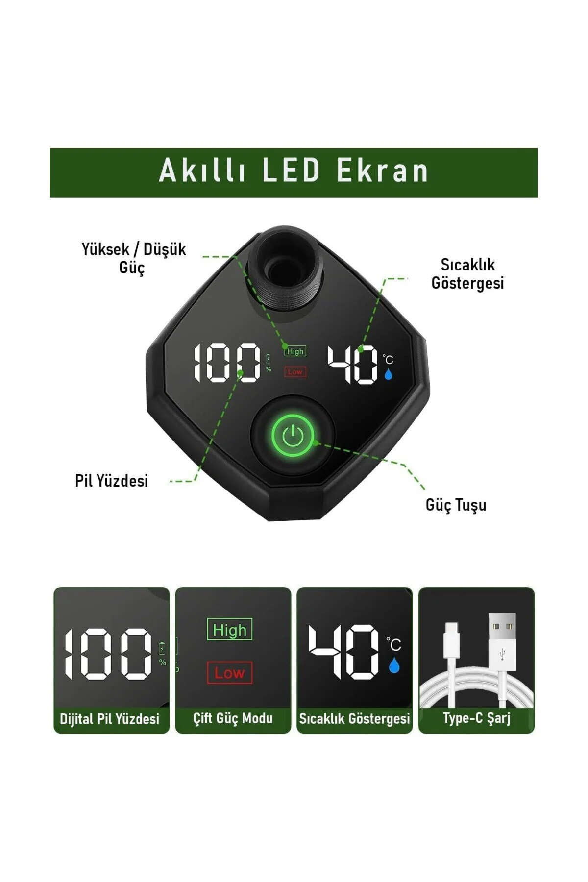 Akıllı LED Ekranlı Taşınabilir Duş & Su Pompası – Kamp Bahçe ve S
