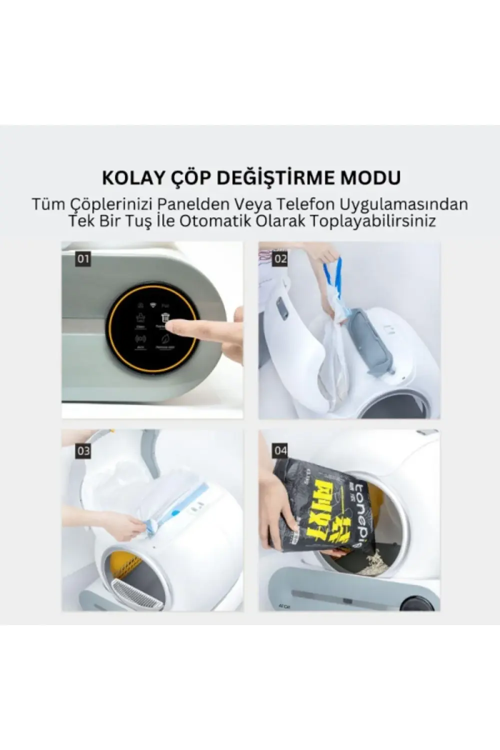 Akıllı Otomatik Kedi Tuvaleti 65L Hacim 9L Kapasiteli ve Wifi Uyg