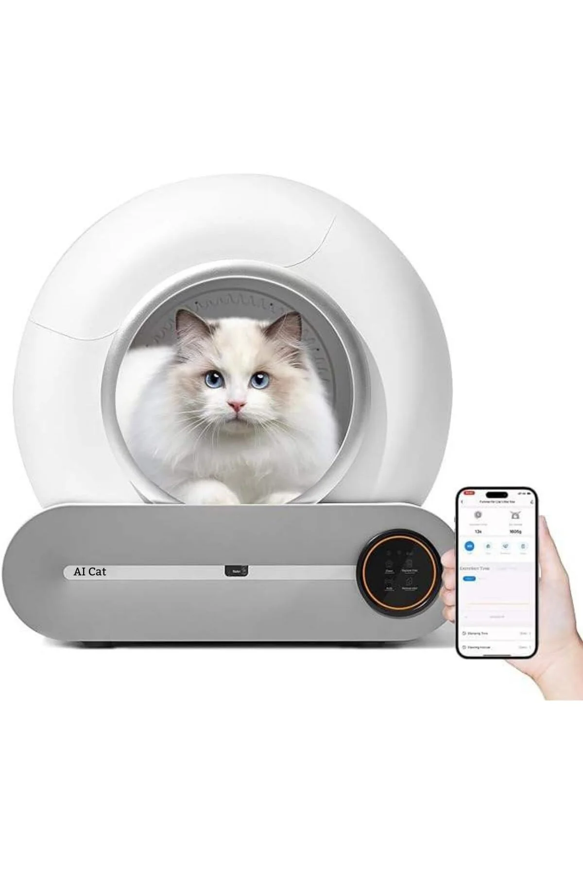 Akıllı Otomatik Kedi Tuvaleti, APP ile Uzaktan Kontrol, 65 lt Haz