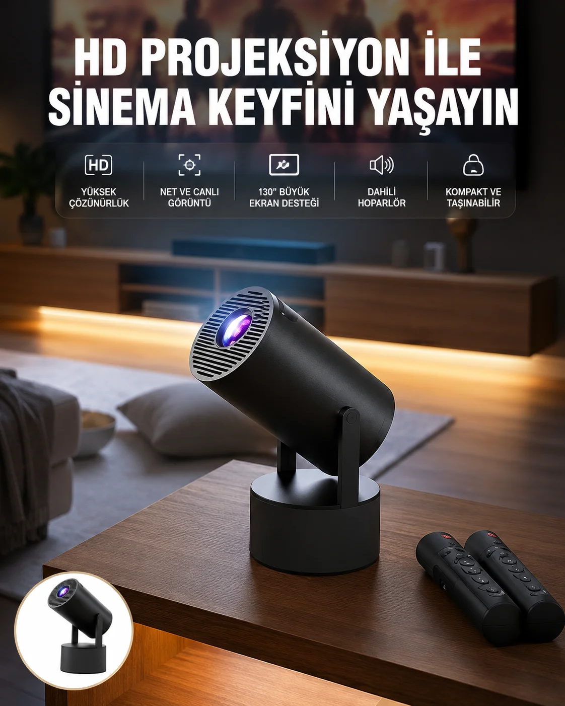 Akıllı Projeksiyon Cihazı Karaoke Mikrofonlu 1080P Android Yeni Nesil