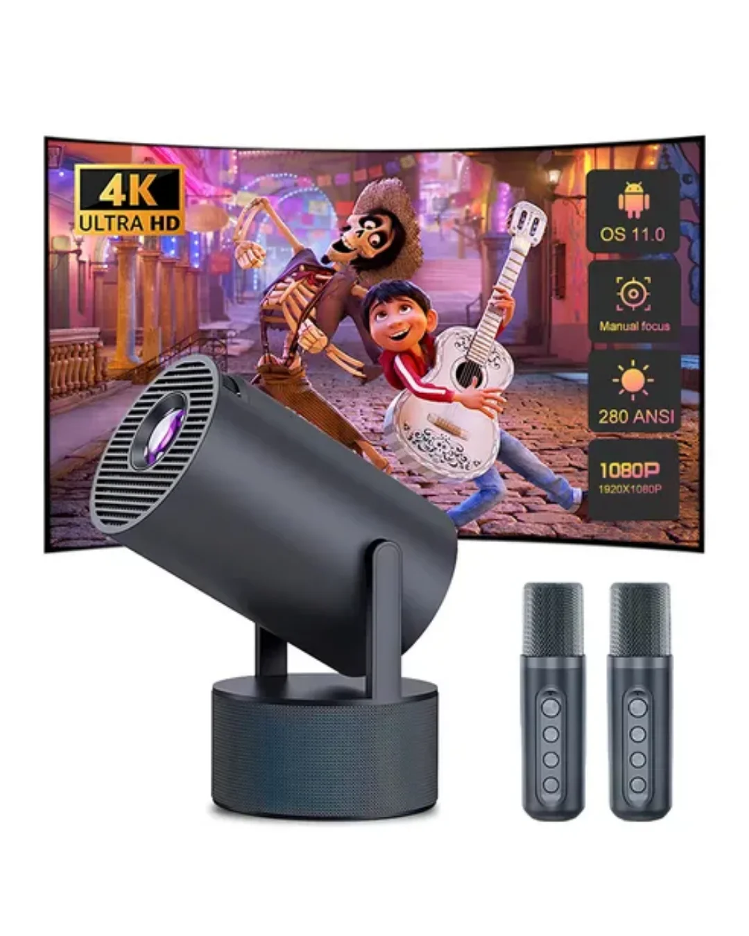 Akıllı Projeksiyon Cihazı Karaoke Mikrofonlu 1080P Android Yeni Nesil