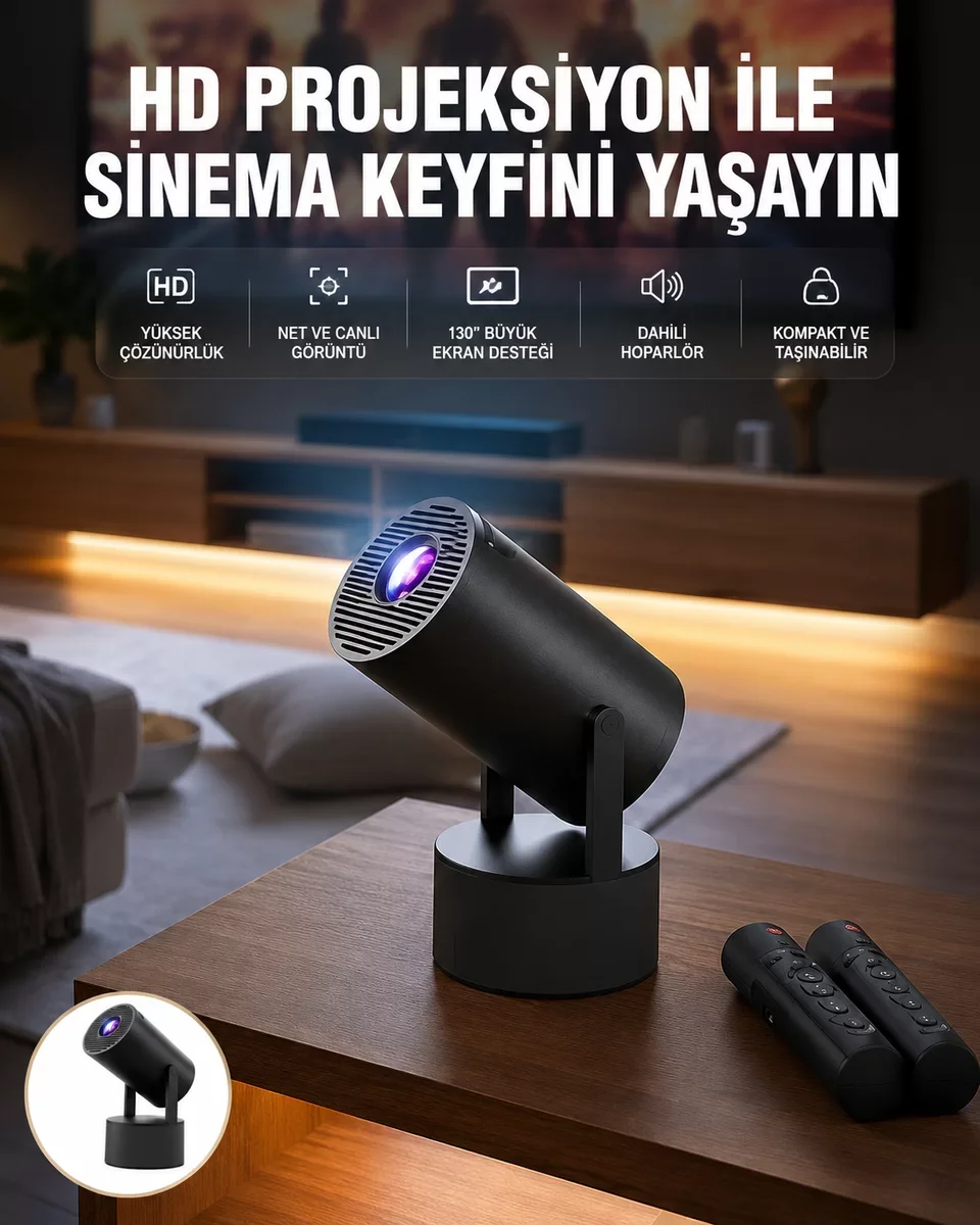 Akıllı Projeksiyon Cihazı Karaoke Mikrofonlu 1080P Android - Evde Sinema ve KTV Deneyimi