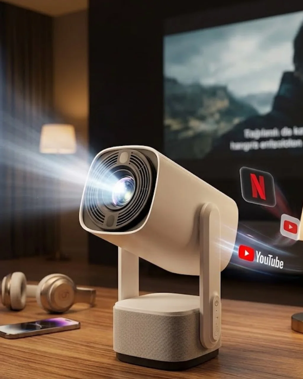 Akıllı Projeksiyon Powerbankli Taşınabilir Sinema Projektörü 4k Hd Kaliteli - Lisinya