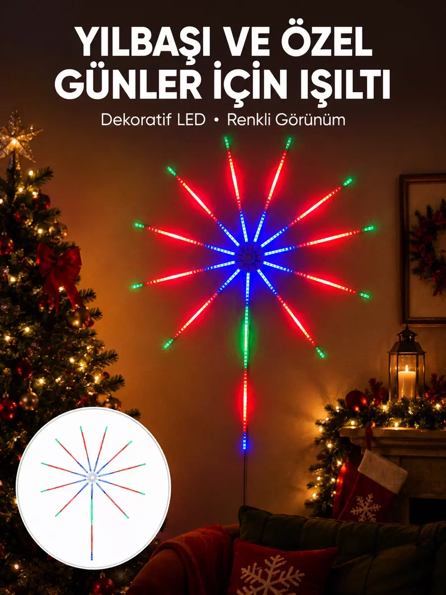 Akıllı RGB LED Havai Fişek Duvar Lambası Kumanda ile 16 Milyon Renk - Yeni Nesil Starburst Tasarım