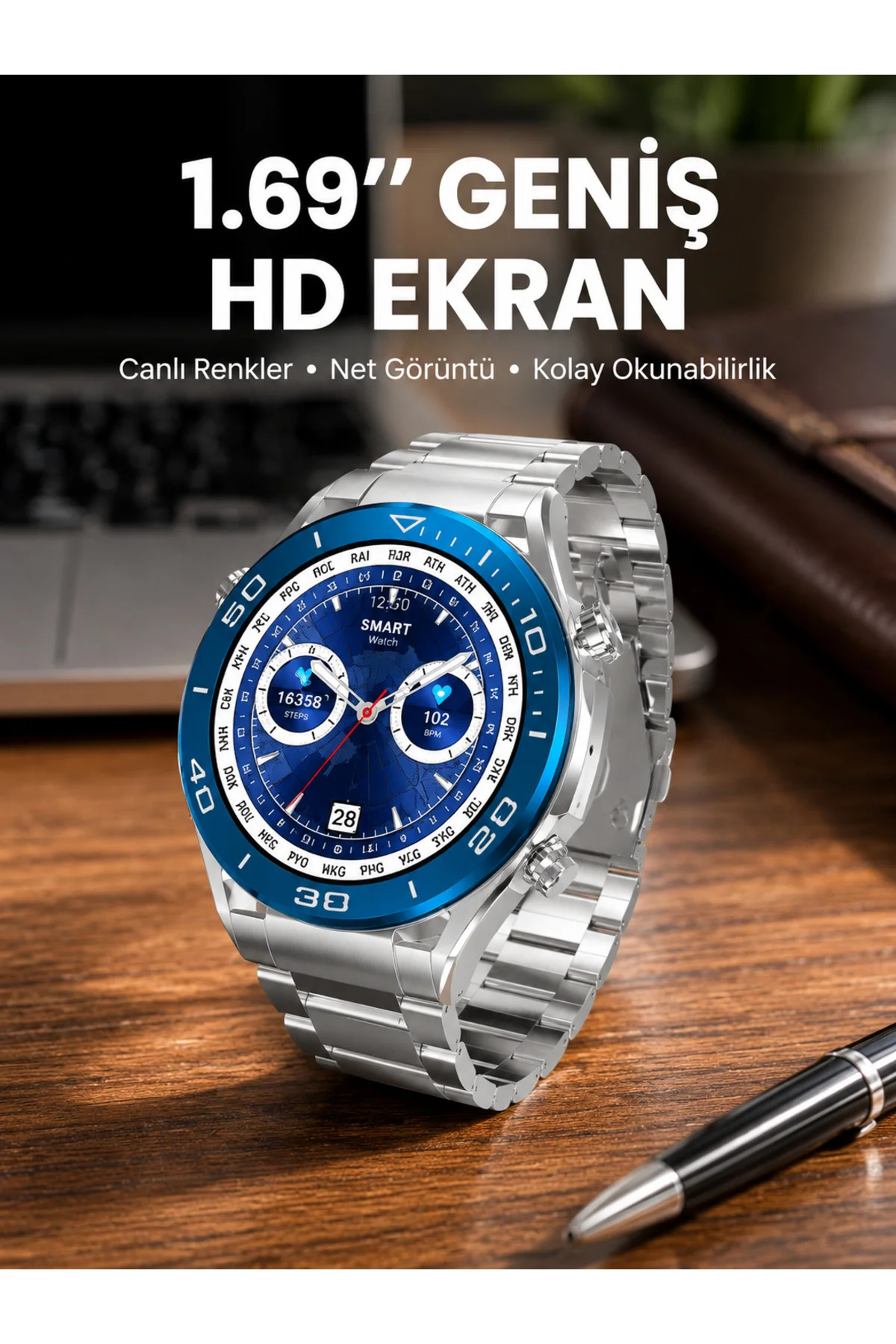Akıllı Saat 1.62 İnç Ultimate Nabız Sensörlü Sesli Görüşme Yapabilen Yeni Nesil Akıllı Saat 1.62 İnç Ultimate Nabız Sensörlü Sesli Görüşme Yapabilen Yeni Nesil