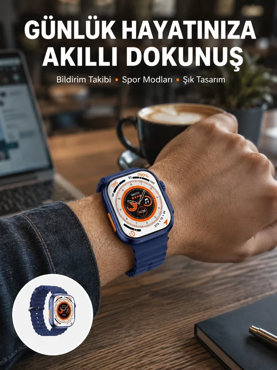 Akıllı Saat 360 mAh Çoklu Spor Modlu Lacivert Siyah Kordon Yeni N