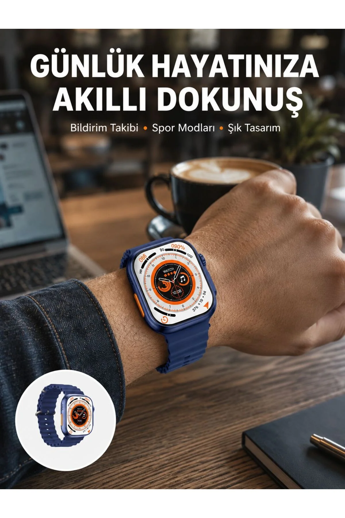Akıllı Saat 360 mAh Çoklu Spor Modlu Lacivert Siyah Kordon Yeni Nesil Akıllı Saat 360 mAh Çoklu Spor Modlu Lacivert Siyah Kordon Yeni Nesil