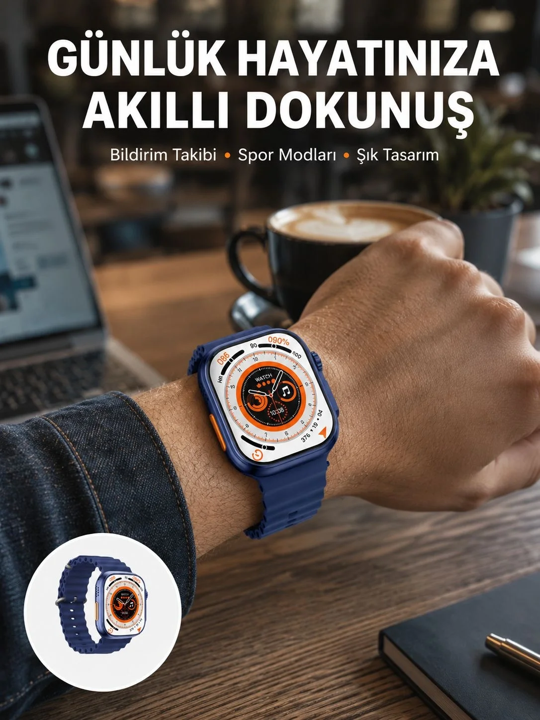 Akıllı Saat 360 mAh Çoklu Spor Modlu Lacivert Siyah Kordon Yeni Nesil Akıllı Saat 360 mAh Çoklu Spor Modlu Lacivert Siyah Kordon Yeni Nesil