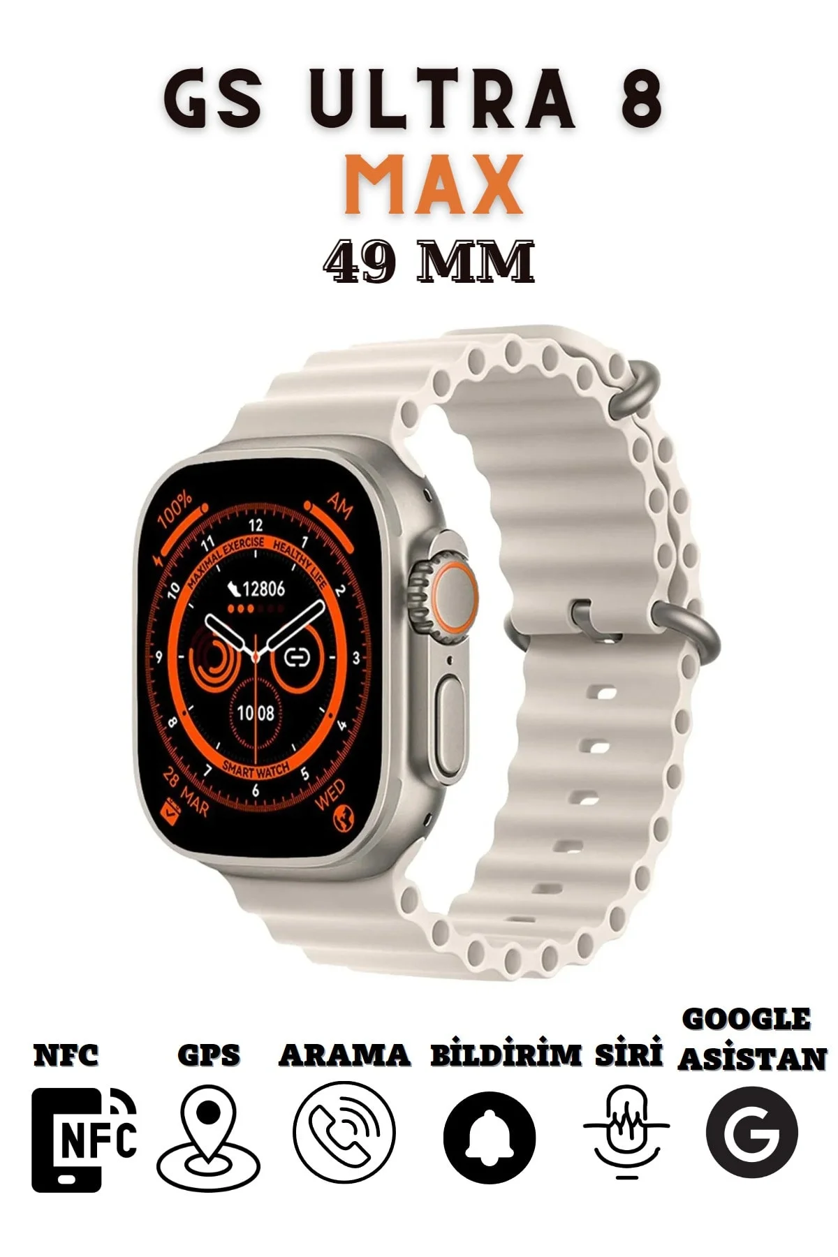 Akıllı Saat 49mm 2.08 Ekran GPS Sim Kartlı Titanyum Kordonlu Sesli Görüşme Nabız Ölçer Uyku Takibi