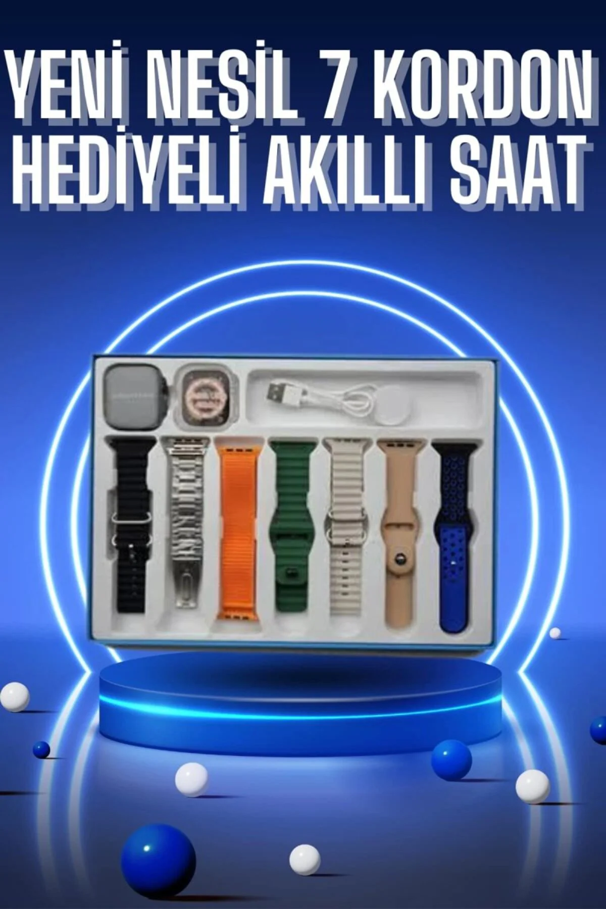 Akıllı Saat 7 Kordon Hediyeli Takvim Alarm Nabız Ölçer Bildirim G