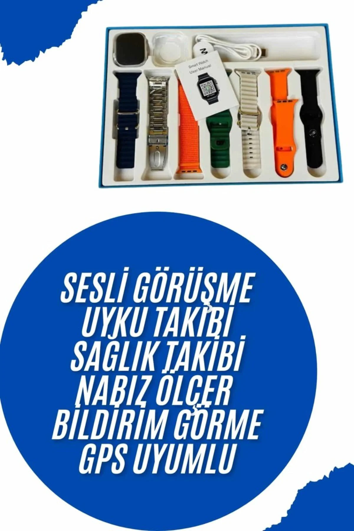 Akıllı Saat 7 Kordon Hediyeli Takvim Alarm Nabız Ölçer Bildirim G