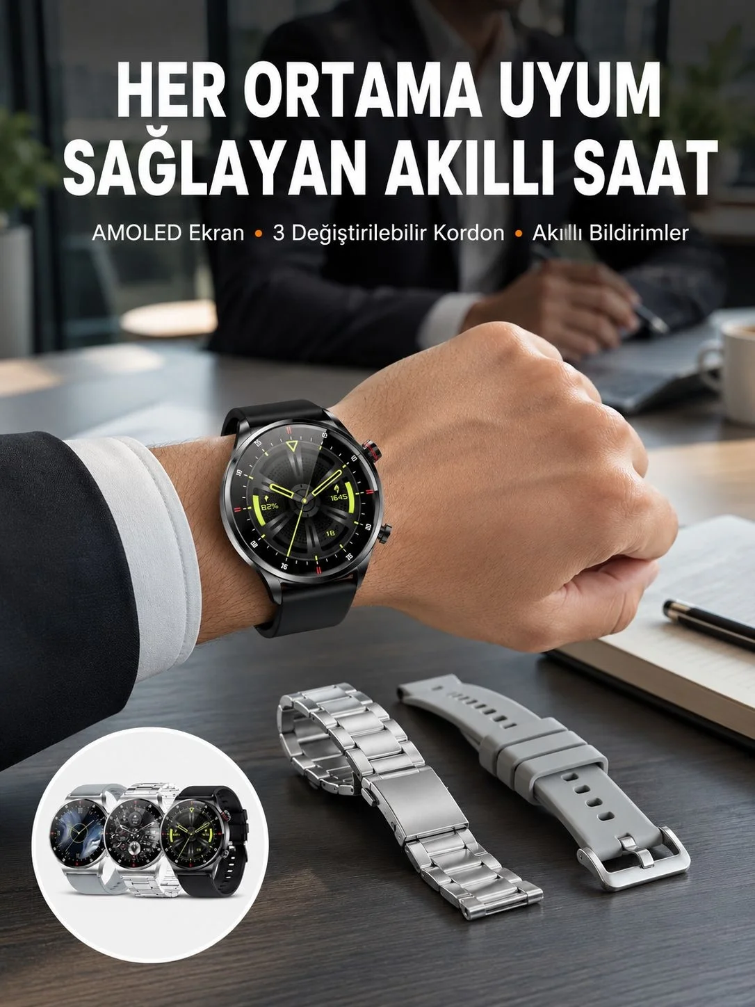 Akıllı Saat Adımsayar Nabız Ölçer Titreşim Özellikli Çağrı Cevapl