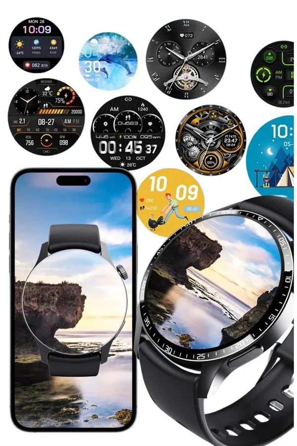 Akıllı Saat Amoled Ekran Metal Deri Kordon Sağlık Takibi ve Uyku Analizi