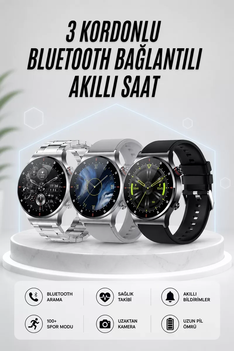Akıllı Saat Amoled Ekran Bluetooth Bağlantılı Sesli Görüşme Nabız Ölçer