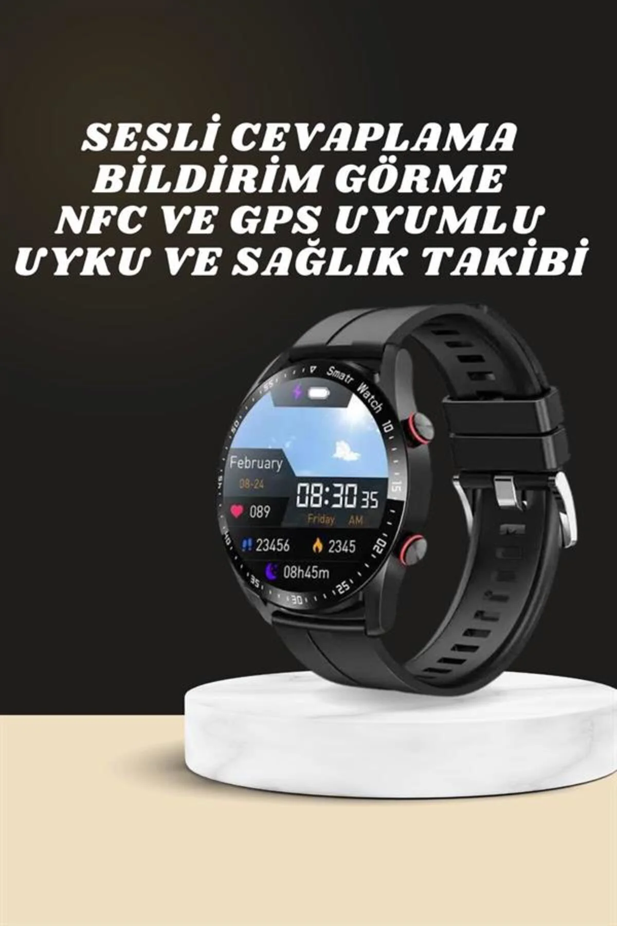 Akıllı Saat Amoled Ekran Metal Ve Deri Kordonlu Uyku Ve Sağlık Takibi Titreşimli