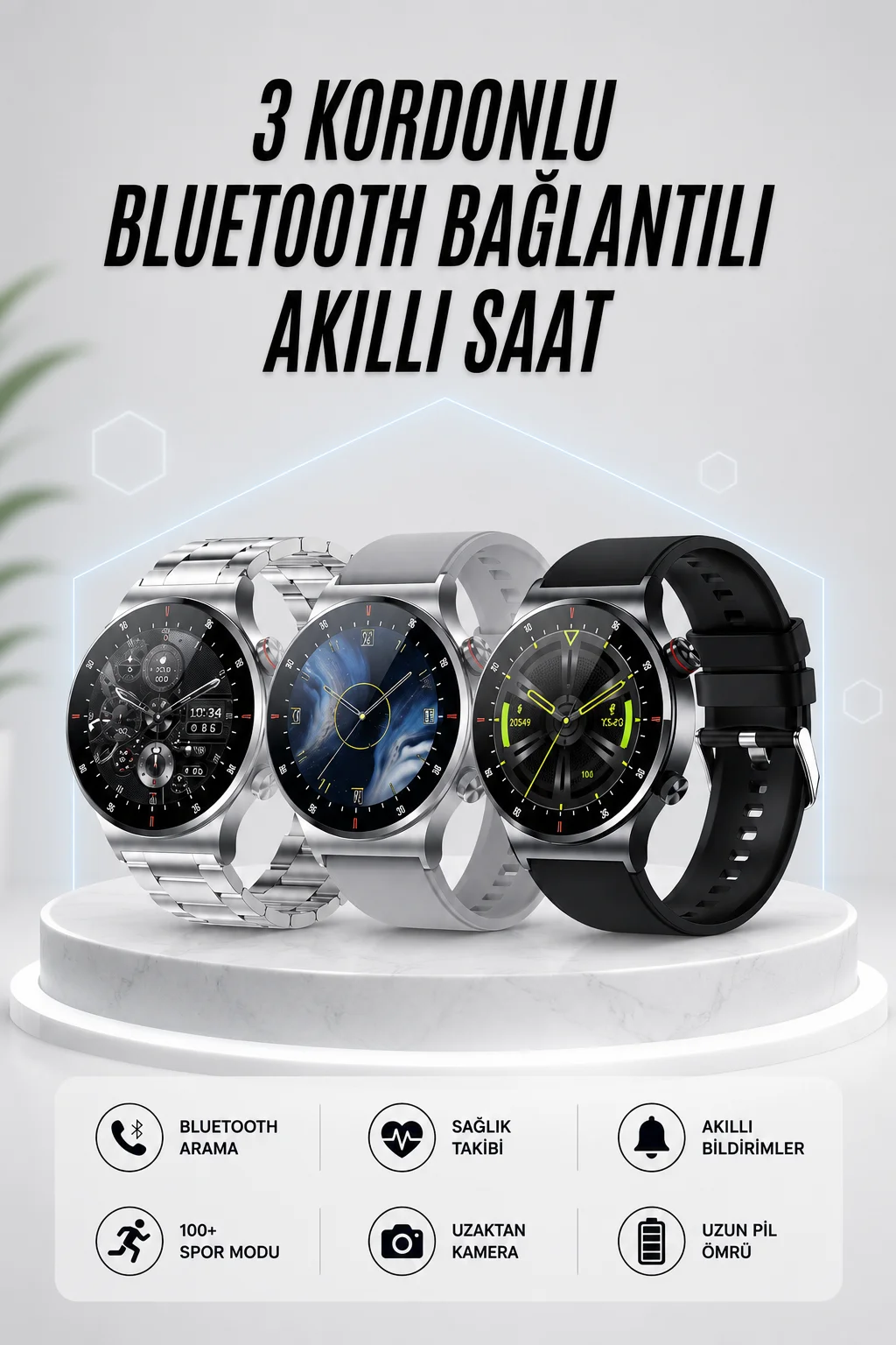 Akıllı Saat Amoled Ekran Bluetooth Bağlantılı Sesli Görüşme Nabız Ölçer