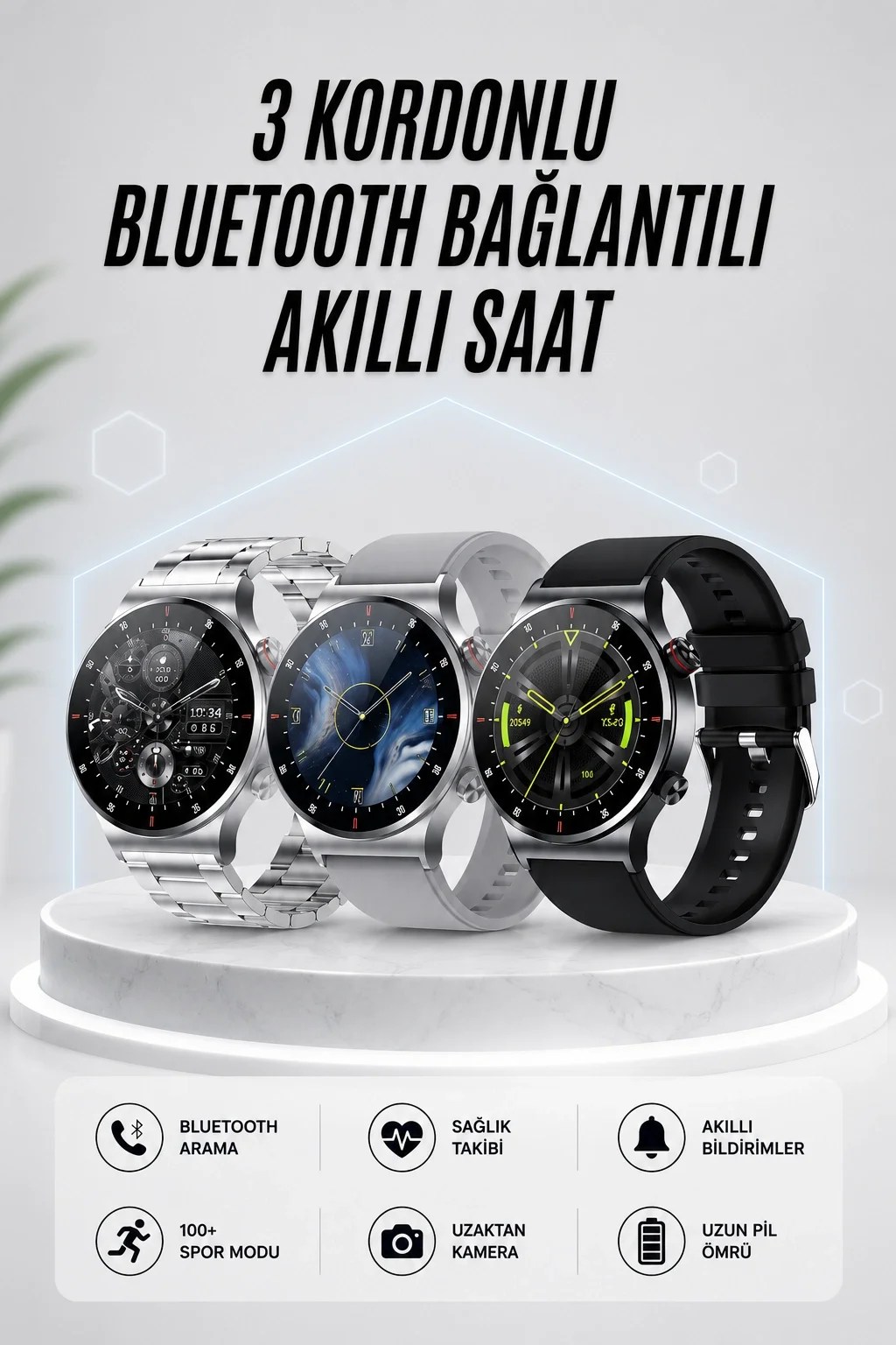 Akıllı Saat Amoled Ekran Bluetooth Bağlantılı Sesli Görüşme Nabız Ölçer