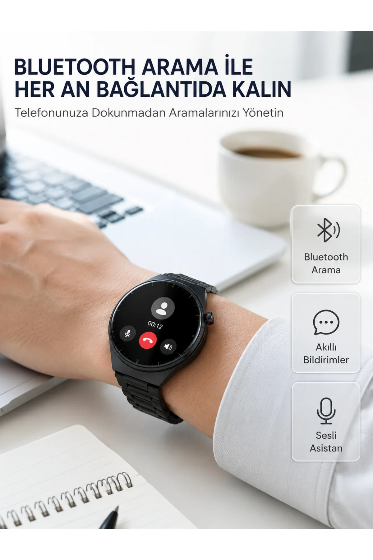Akıllı Saat Android ve iOS Uyumlu Bluetooth Arama, AMOLED HD Ekran ve 3'lü Kordon Seti Akıllı Saat Android ve iOS Uyumlu Bluetooth Arama, AMOLED HD Ekran ve 3'lü Kordon Seti