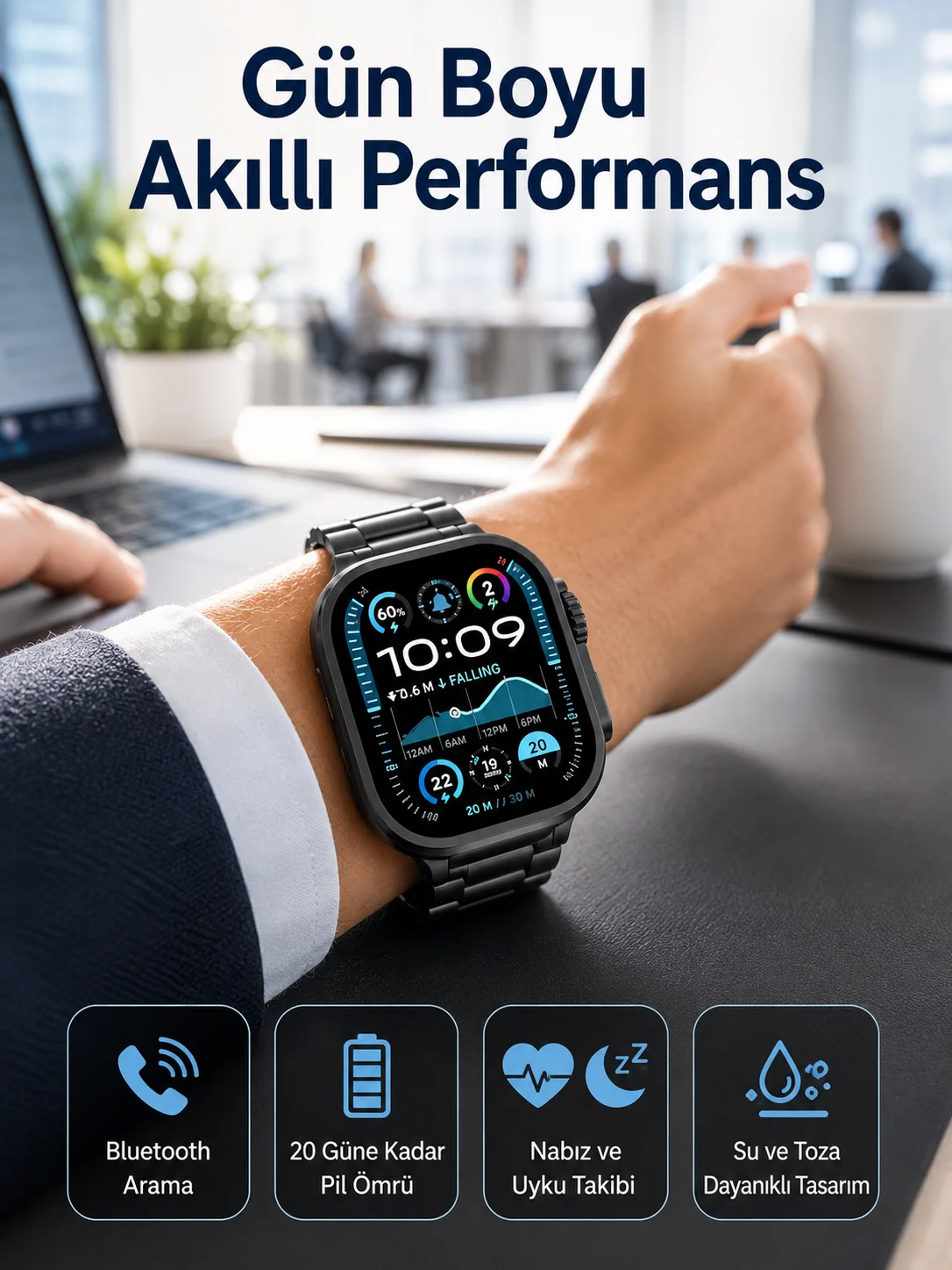 Akıllı Saat Arama Konuşma GPS ve NFC Özelliği 3 Kordonlu Amoled Ekran