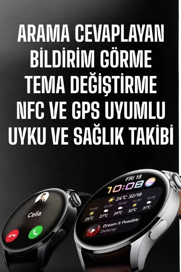 Akıllı Saat Bildirim Görme Amoled Ekran GPS Uyumlu Sesli Görüşme - Lisinya