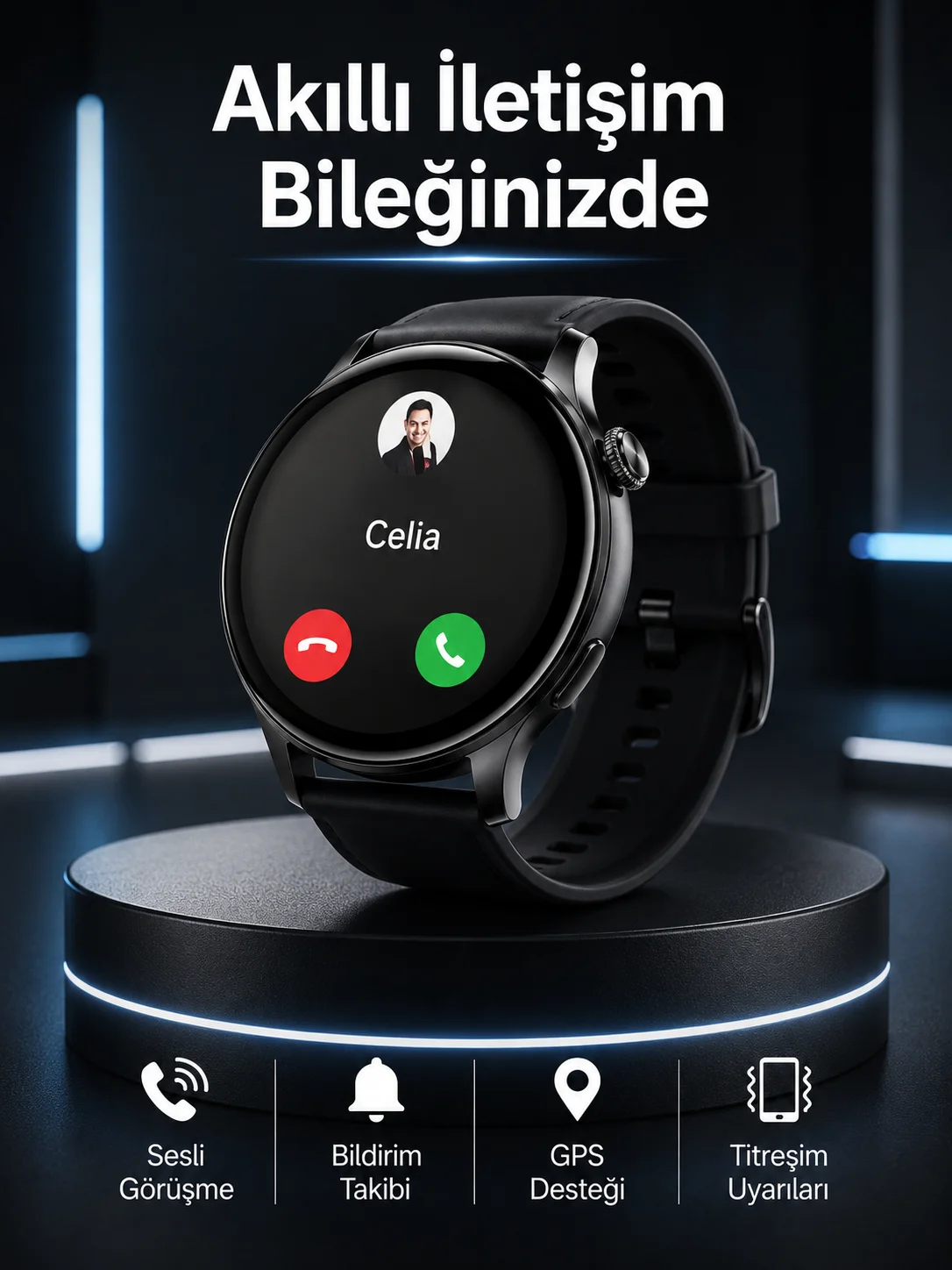 Akıllı Saat Bildirim Görme Amoled Ekran GPS Uyumlu Sesli Görüşme