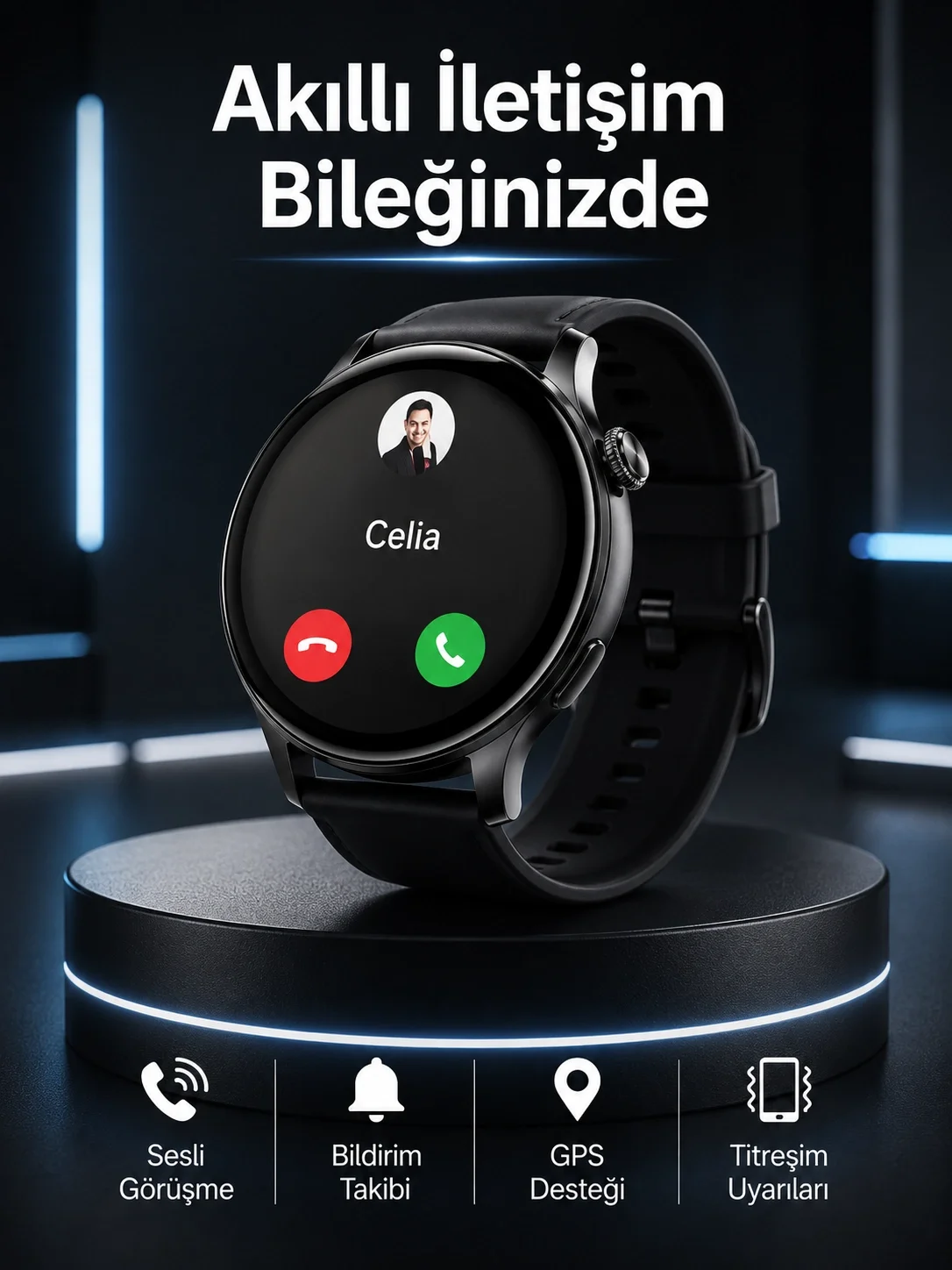 Akıllı Saat Bildirim Görme Amoled Ekran GPS Uyumlu Sesli Görüşme