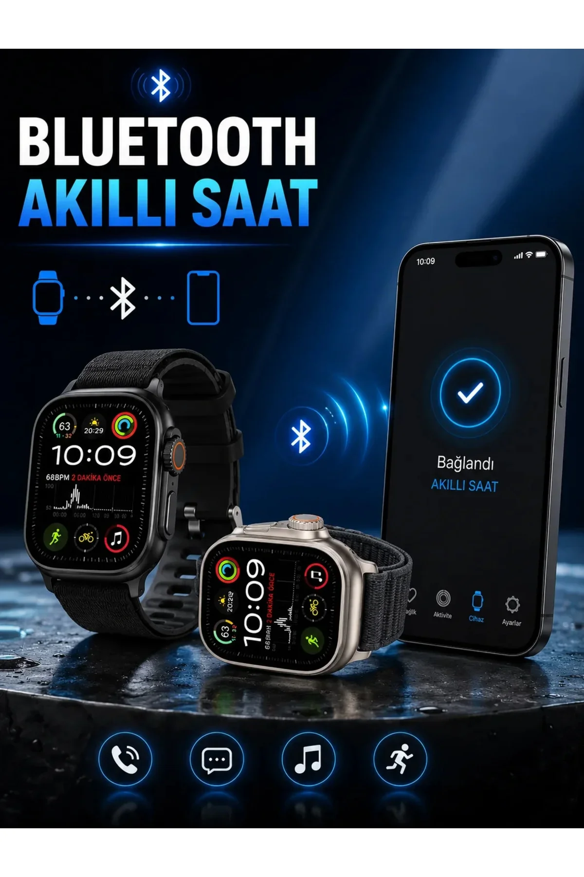 Akıllı Saat Bluetooth Bağlantılı Adımsayar Alarm ve Hatırlatıcı Çağrı Cevaplama