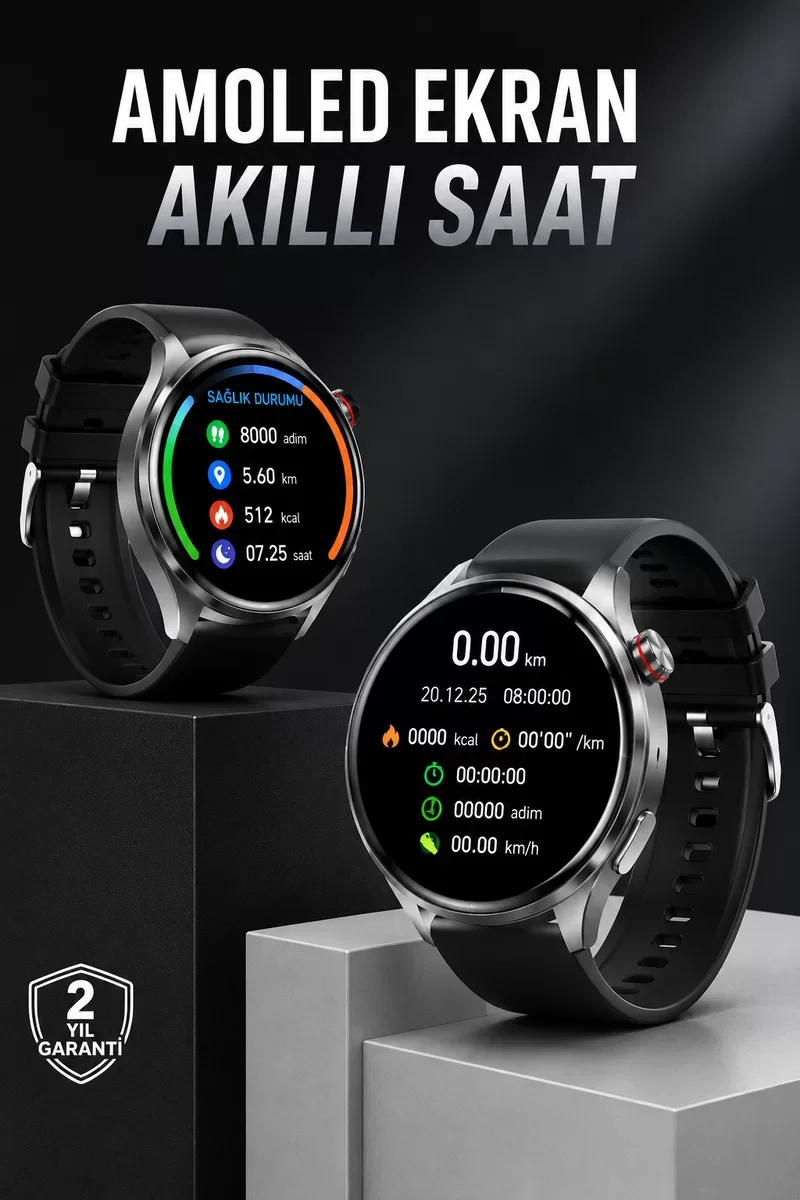 Akıllı Saat Bluetooth Bağlantılı Amoled Ekran Uyku ve Sağlık Taki
