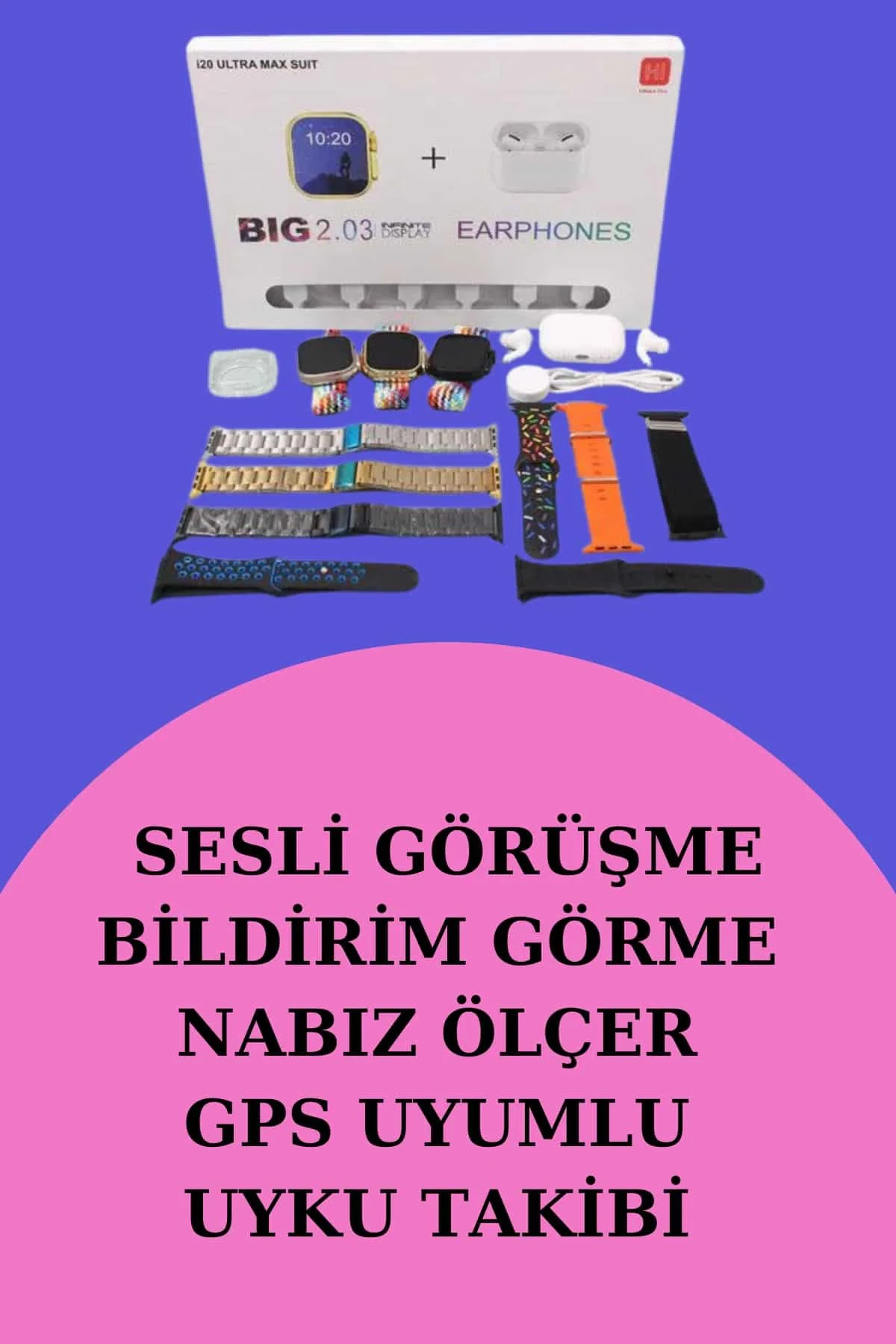 Akıllı Saat Bluetooth Kulaklık Hediyeli Bildirim Görme Sesli Görü