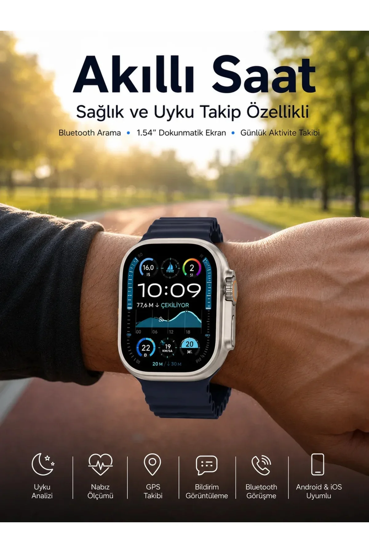 Akıllı Saat Bluetooth Bağlantılı NFC ve GPS Uyumlu Nabız Ölçer Sesli Görüşme Yeni Nesil