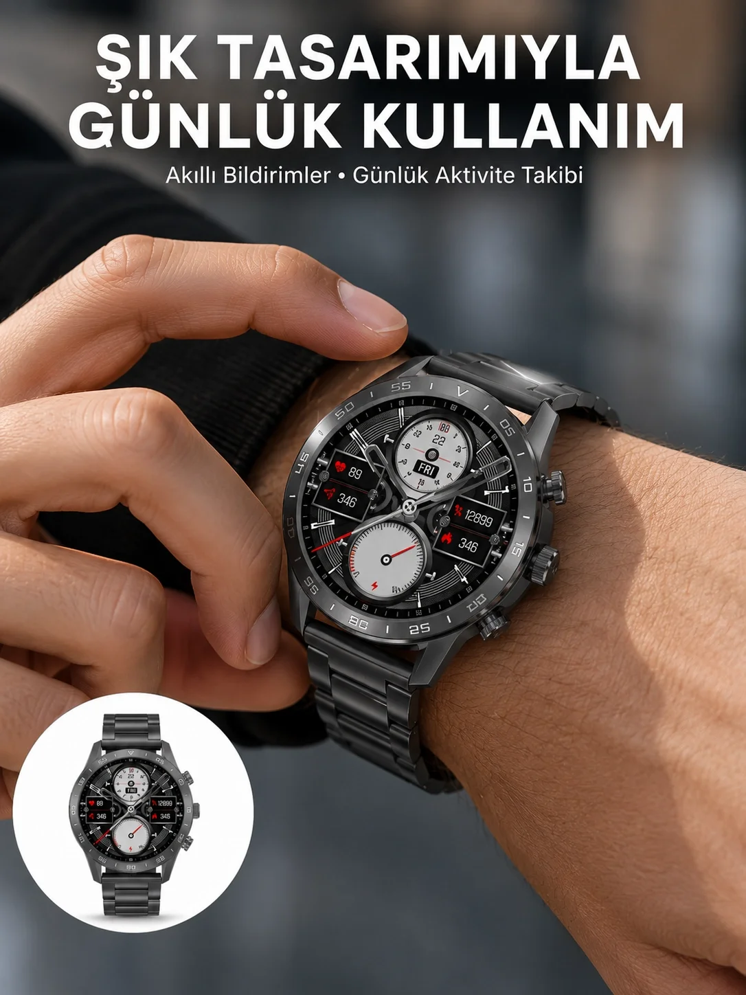 Akıllı Saat Çelik Kordon Çağrı Cevaplama Amoled Ekran Titreşimli 