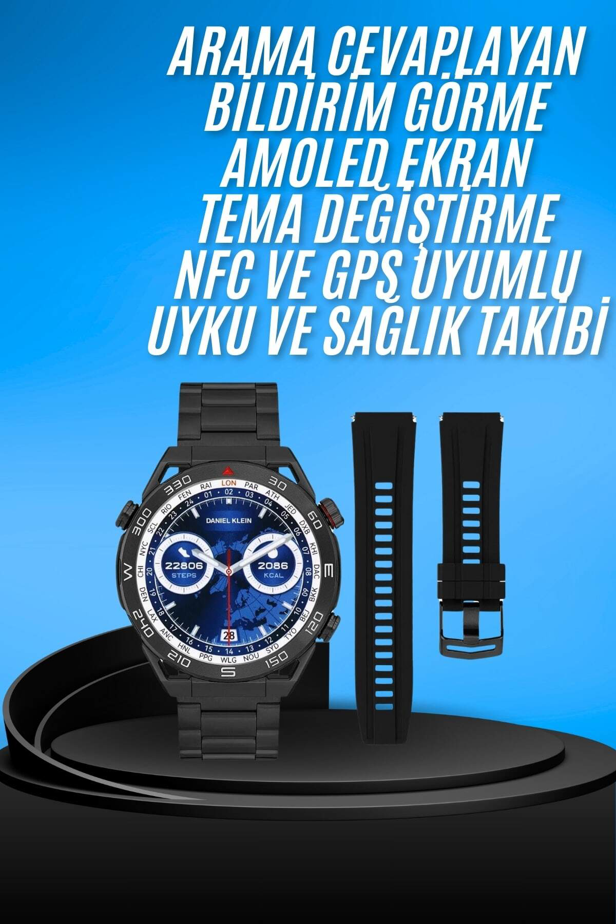 Akıllı Saat Çelik Kordonlu Amoled Ekran Android ve İOS Uyumlu Çağ