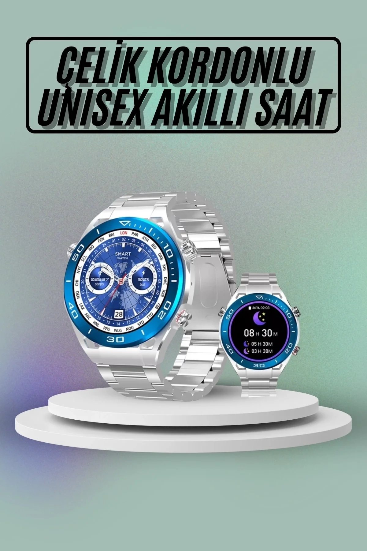 Akıllı Saat Çelik Kordonlu Amoled Ekran Android ve İOS Uyumlu Çağ