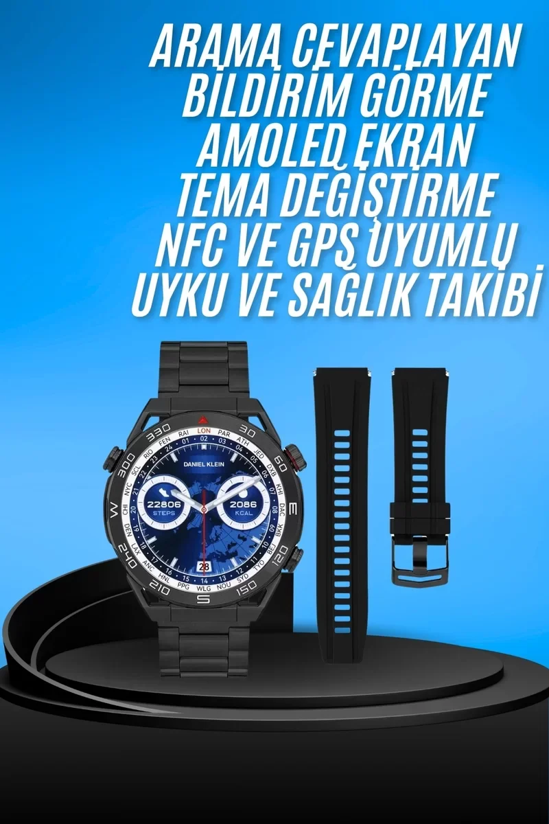 Akıllı Saat Çelik Kordonlu Amoled Ekran Android ve İOS Uyumlu Çağrı Cevaplayabilen Yeni Nesil