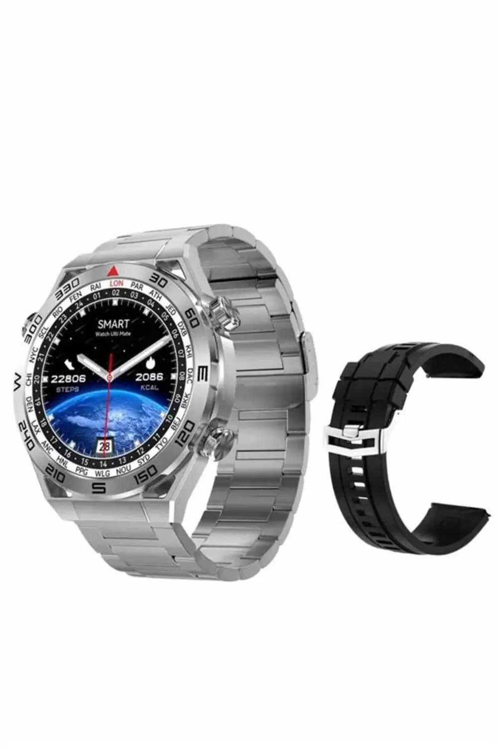 Akıllı Saat Çelik Kordonlu Amoled Ekran Android ve İOS Uyumlu Çağ