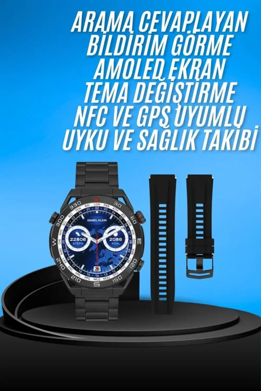 Akıllı Saat Çelik Kordonlu Amoled Ekran Android ve İOS Uyumlu Çağ