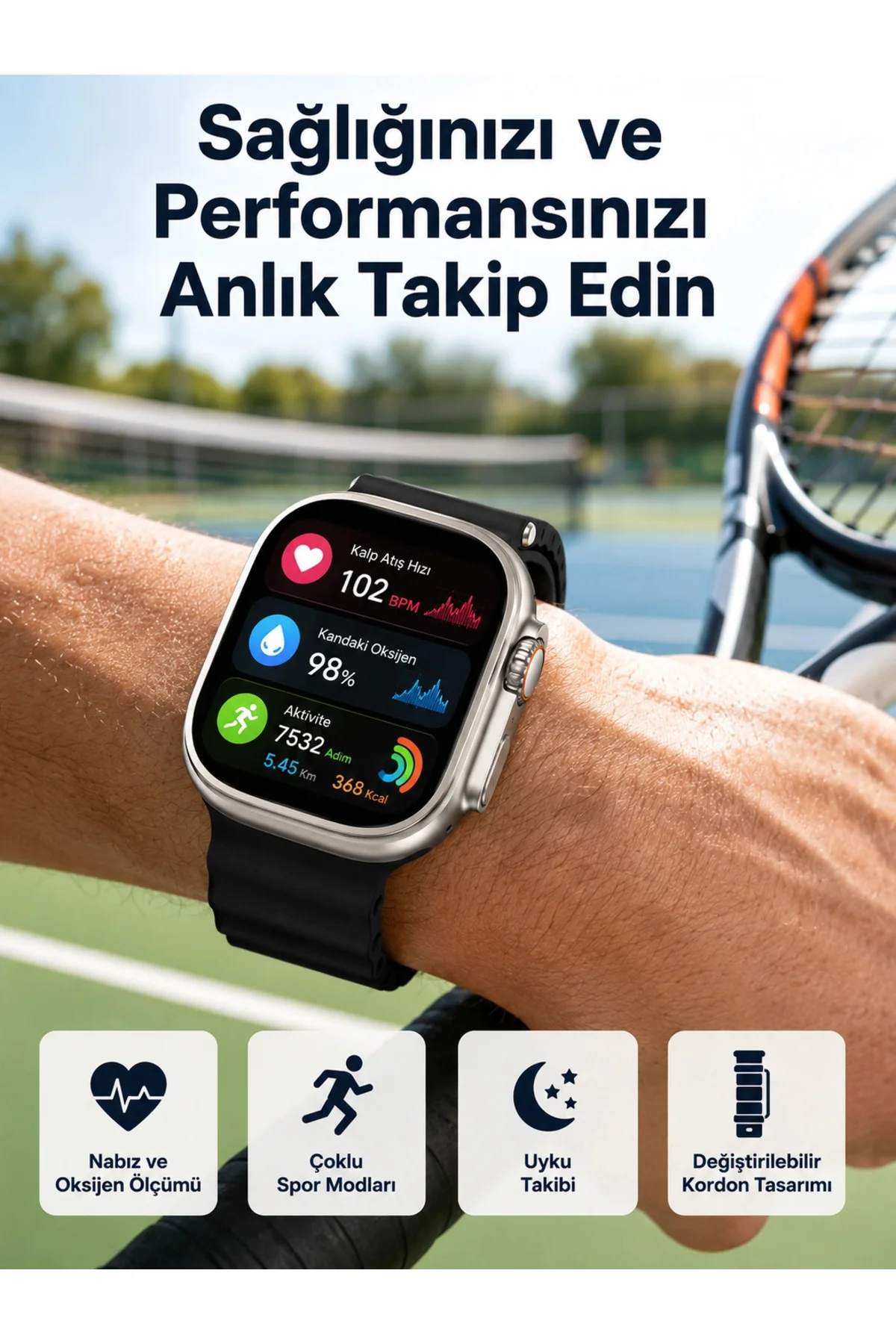 Akıllı Saat Çok Fonksiyonlu Unısex Sosyal Medya Girişli Bluetooth Bağlantılı