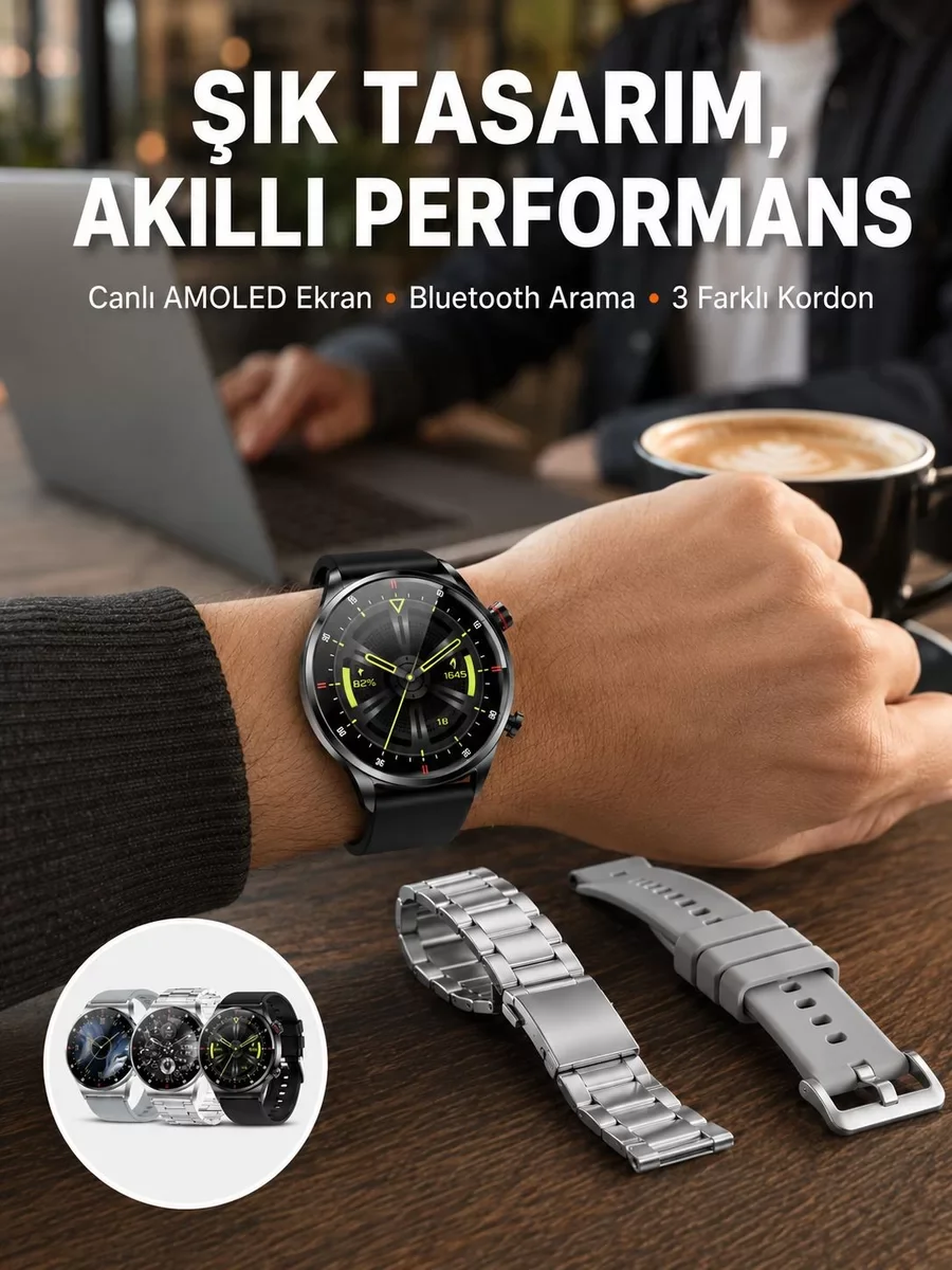 Akıllı Saat Çoklu Kordon Seçeneği Amoled Ekran Çok Fonksiyonlu Bl