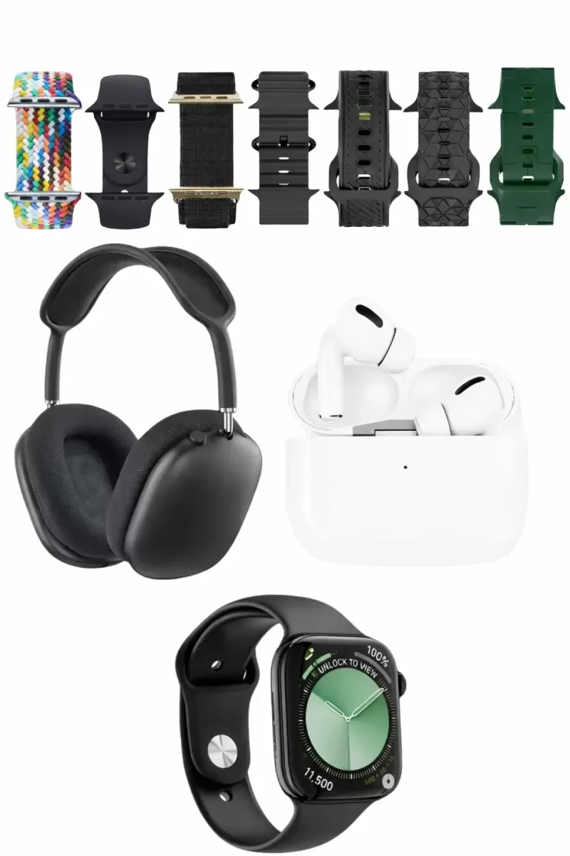 Akıllı Saat & Kablosuz Kulaklık Seti - 7 Yedek Kordon, Kalp Atışı & Uyku Takibi, Airpods Tarzı Kulaklık ile Uyumlu